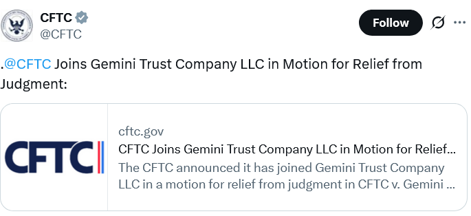 CFTC Seeks to Reverse Gemini Settlement