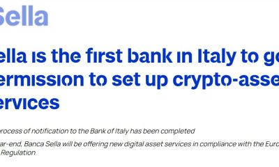 Italy’s Banca Sella Gets MiCA Approval for Crypto Services
