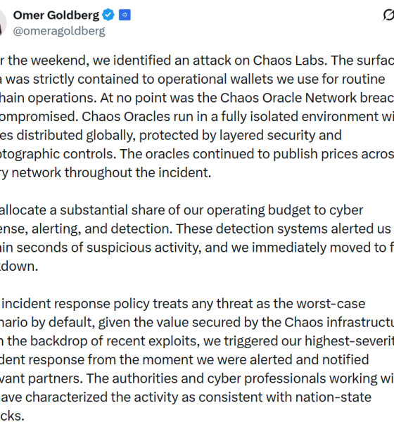 Chaos Labs Rotates Keys After Suspected Nation-State Crypto Attack