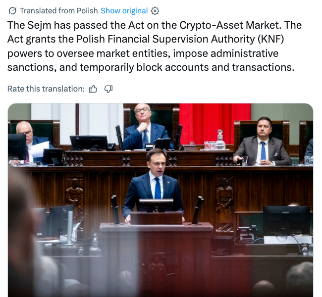Poland Approves Crypto Bill Amid Looming MiCA Deadline