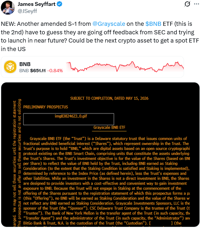Grayscale, VanEck Amend BNB ETF Applications