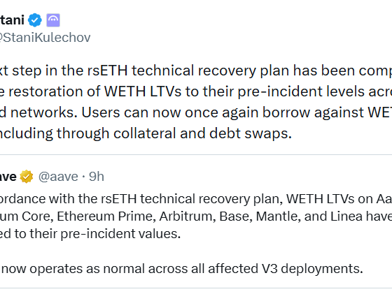 Aave Restores Wrapped Ether Borrowing Following Kelp DAO Hack