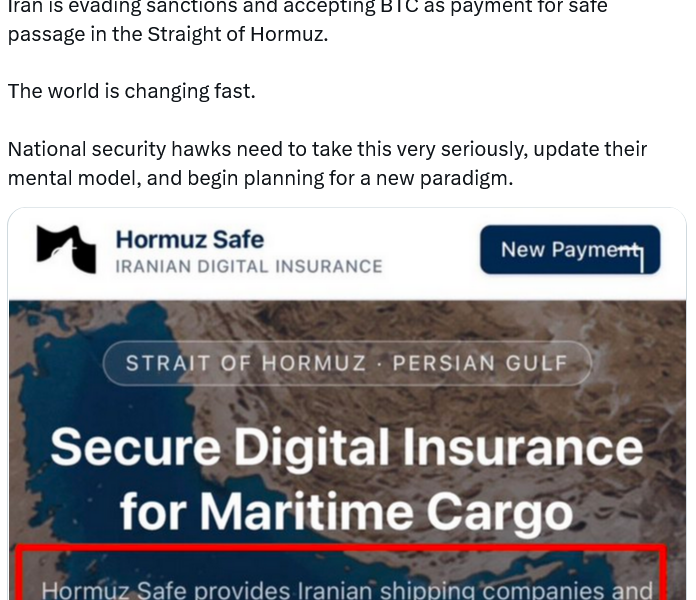 Iran Reportedly Mulls Strait of Hormuz Toll Platform Paid in Bitcoin
