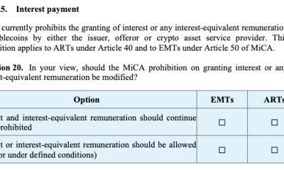 EU Reviews Stablecoin Interest Ban in Potential MiCA Overhaul