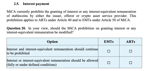 EU Reviews Stablecoin Interest Ban in Potential MiCA Overhaul