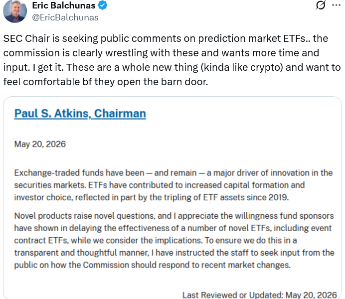 SEC Seeks Feedback on Prediction Markets ETFs