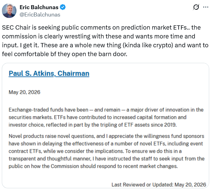 SEC Seeks Feedback on Prediction Markets ETFs