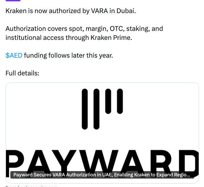 Kraken to Expand in Dubai After VARA Approval