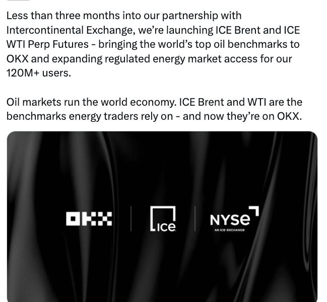 ICE to Launch Oil Perpetual Futures With OKX