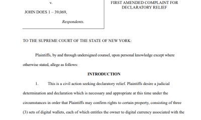 New York Suit Seeks Ownership of 39,069 Dormant Bitcoin Wallets