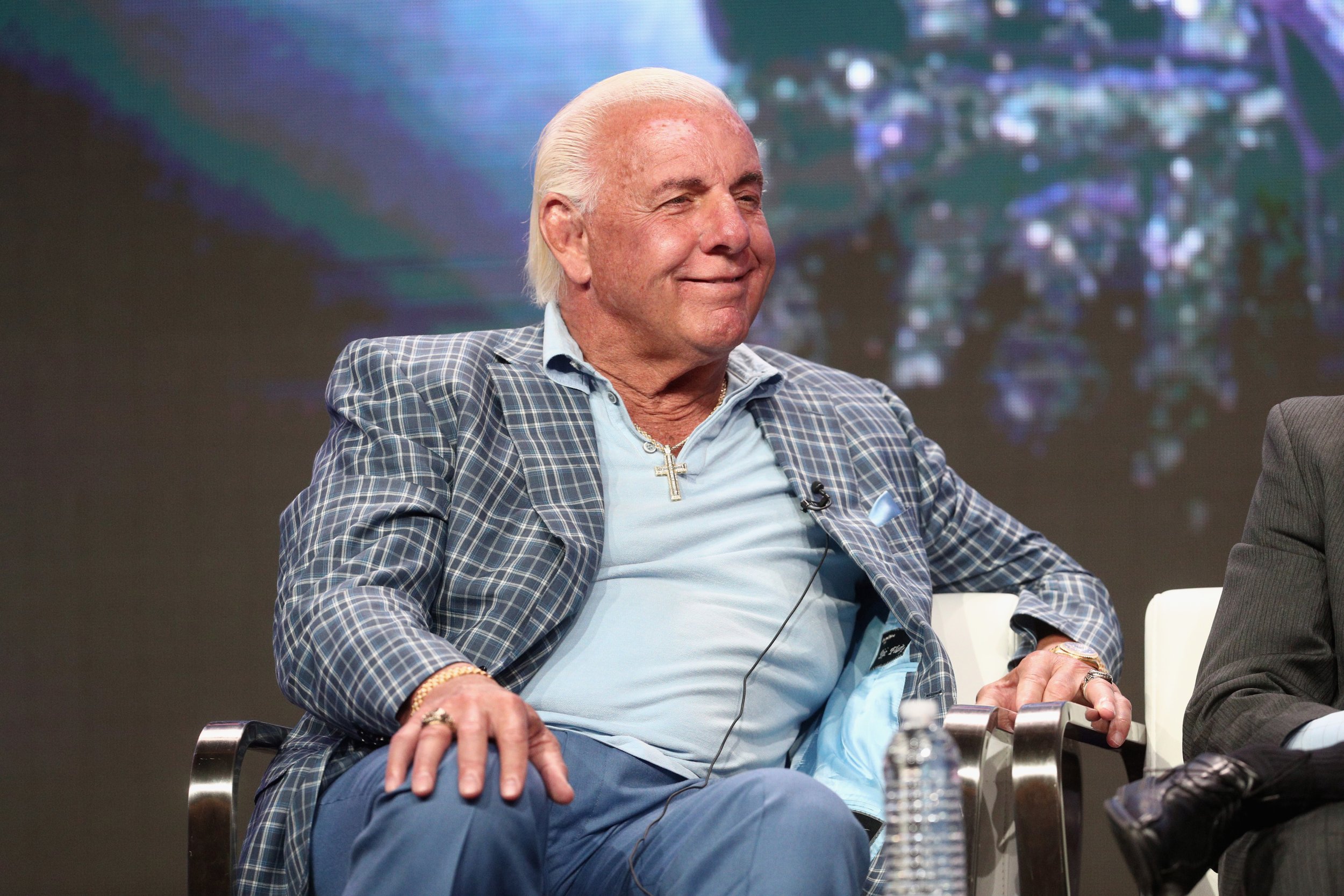 Professional wrestler Ric Flair of 'ESPN's 30 for 30: 'Nature Boy'' speaks onstage during the ESPN portion of the 2017 Summer Television Critics Association Press Tour at The Beverly Hilton Hotel on July 26, 2017 in Beverly Hills, California.