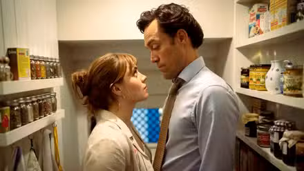 Bella Maclean and Alex Hassell in Rivals.