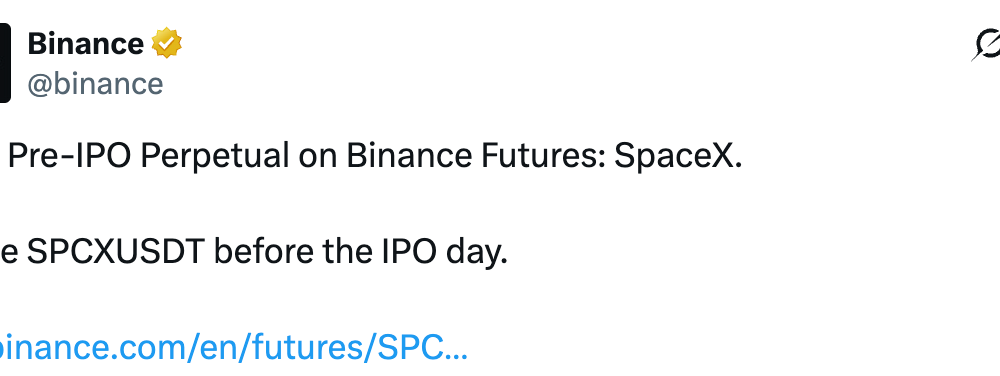 Binance Launches Pre-IPO Futures Product Tied to SpaceX IPO
