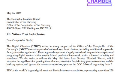 Crypto Advocacy Group Pushes Back Against US Senator’s Claims on Companies’ OCC Charters