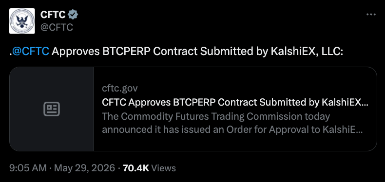 CFTC Backs Crypto Perpetual Contracts, Issues Advisory on 24/7 Trading