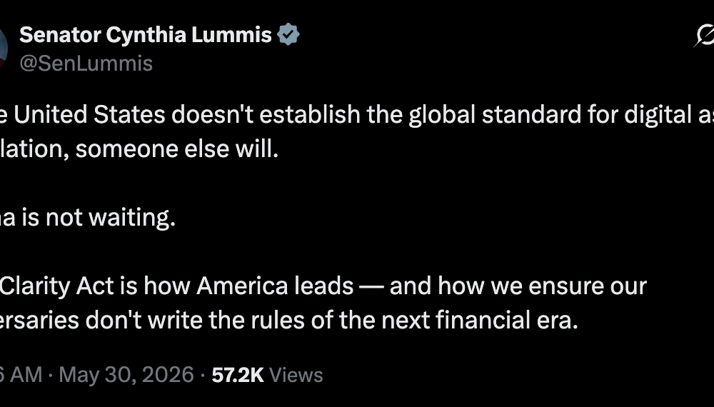 Senator Lummis Warns China Will Overtake the US in Crypto if CLARITY Bill Stalls