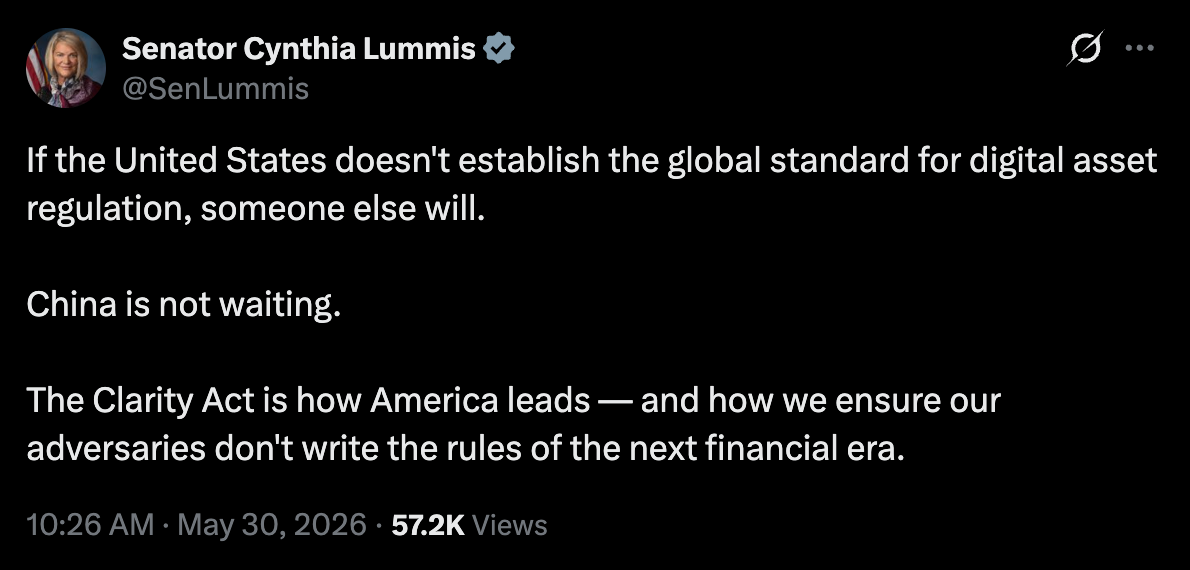 Senator Lummis Warns China Will Overtake the US in Crypto if CLARITY Bill Stalls