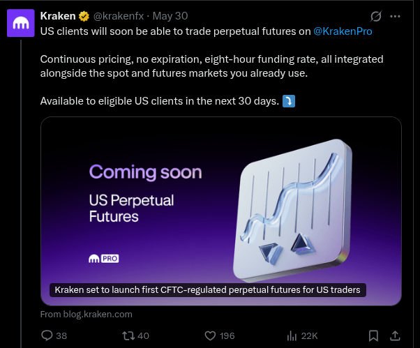 Kraken Says 'Plans' to Offer BTC Perps to US Institutionals