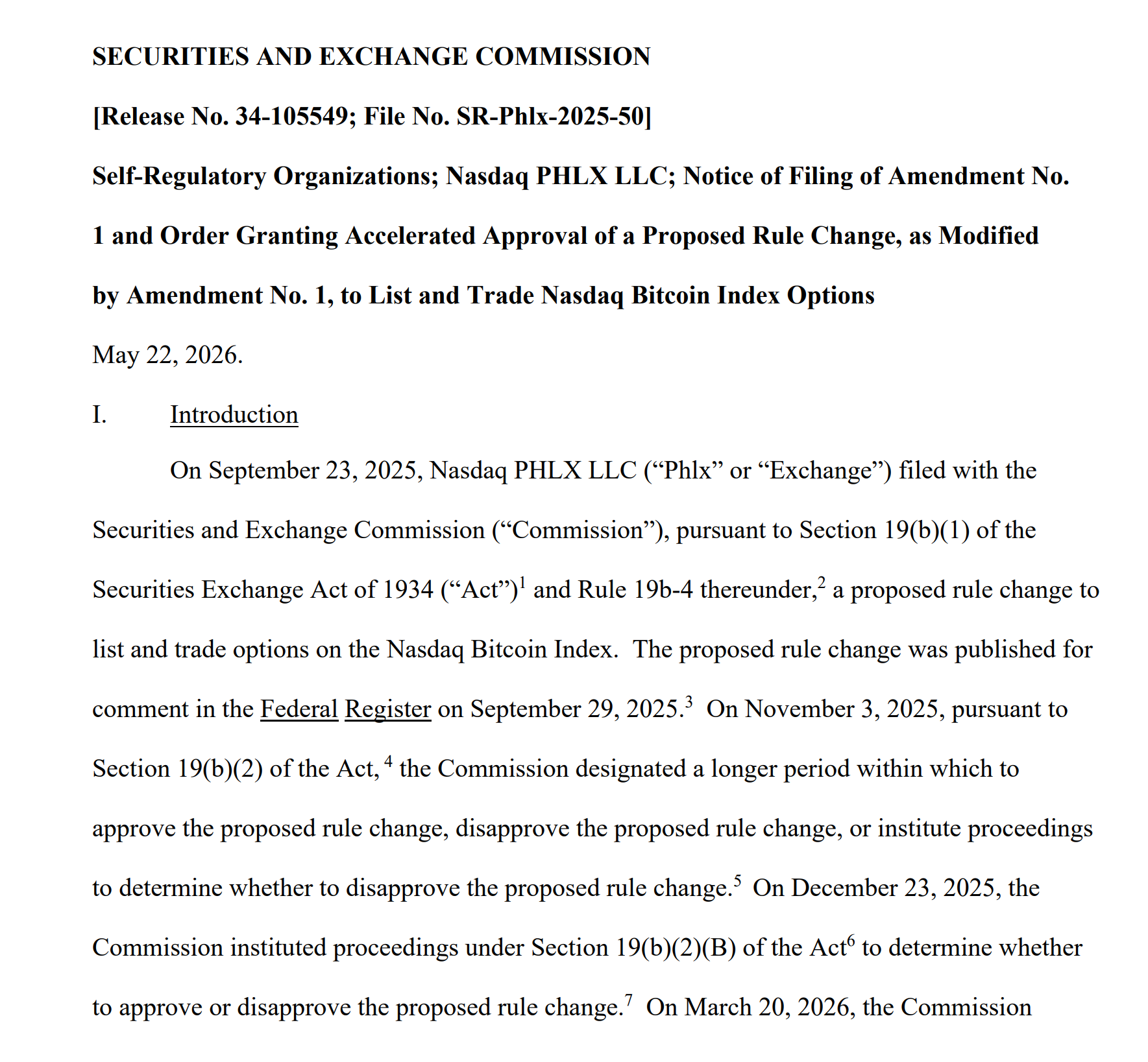 SEC Approves Nasdaq Bitcoin Index Options