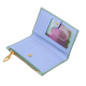 green and lavender card case with pink details