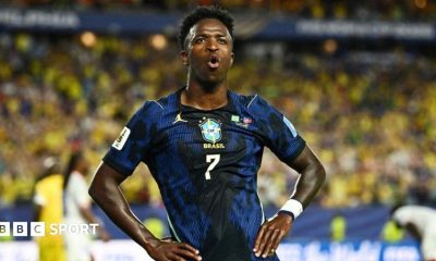 Brazil's Vinicius Jr celebrates scoring against Haiti at the 2026 World Cup