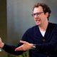 Dario Amodei, co-founder and chief executive officer of Anthropic, speaking during an interview in a room decorated with plants
