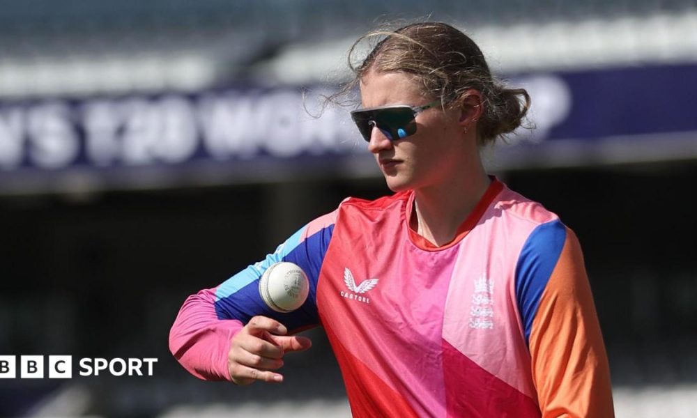 Charlie Dean prepares to bowl during England training on Tuesday
