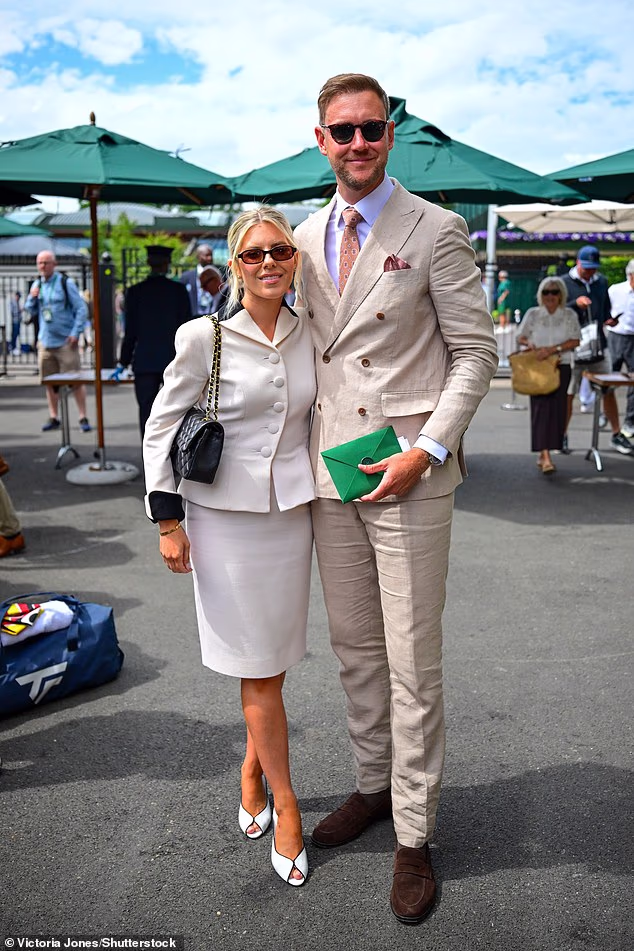 Mollie King and Stuart Broad opted for matching cream suits as they attended day two of the Wimbledon Championships at the All England Club on Tuesday