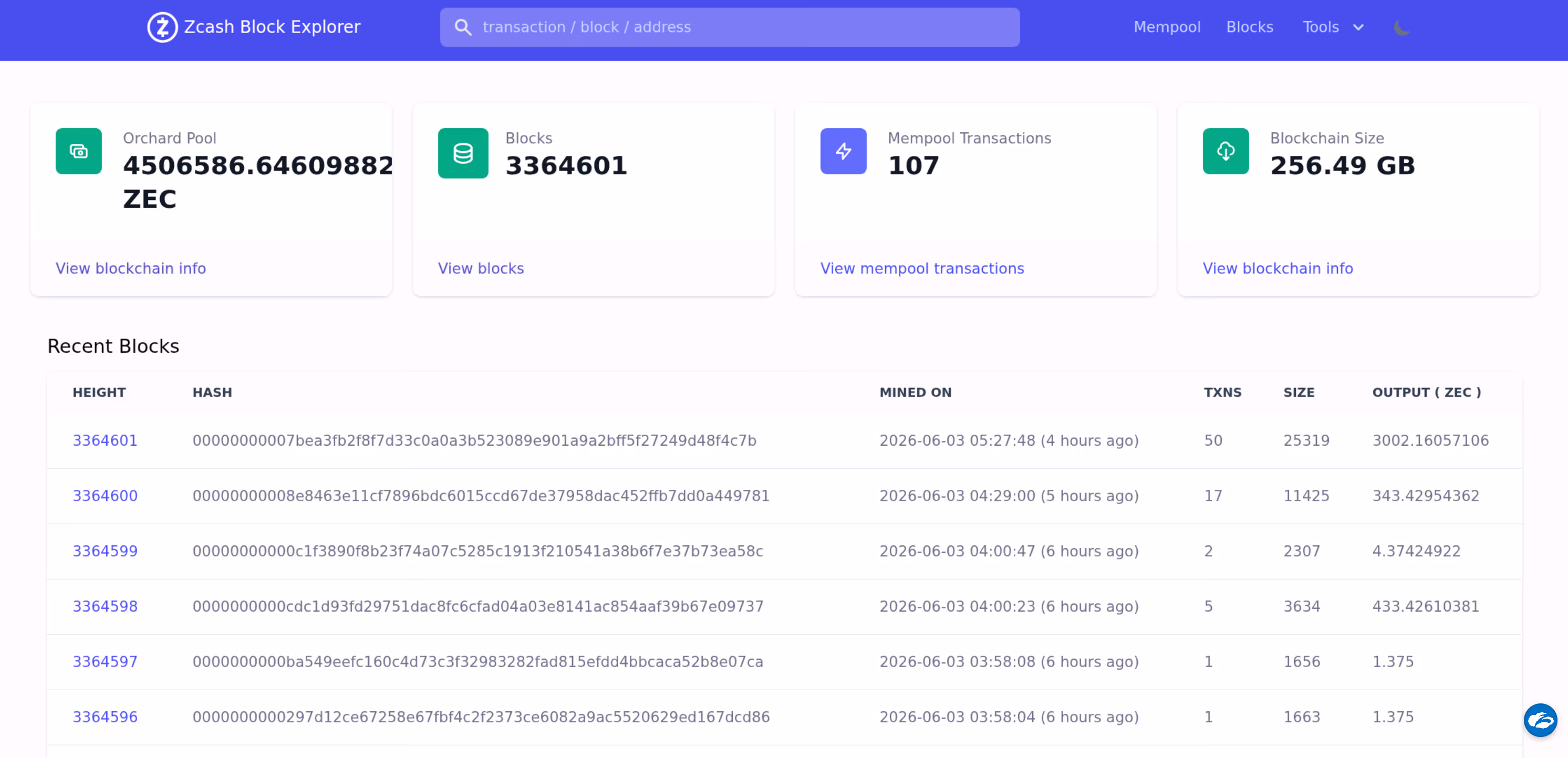 (ZCash Block Explorer)