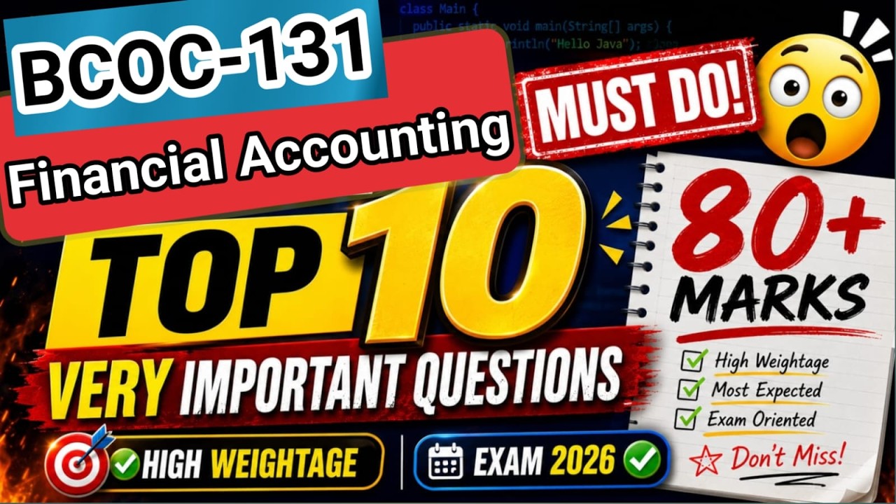 BCOC-131 Financial Accounting Very Important Questions Guess Paper Exam PYQs #ignou #ignouexam