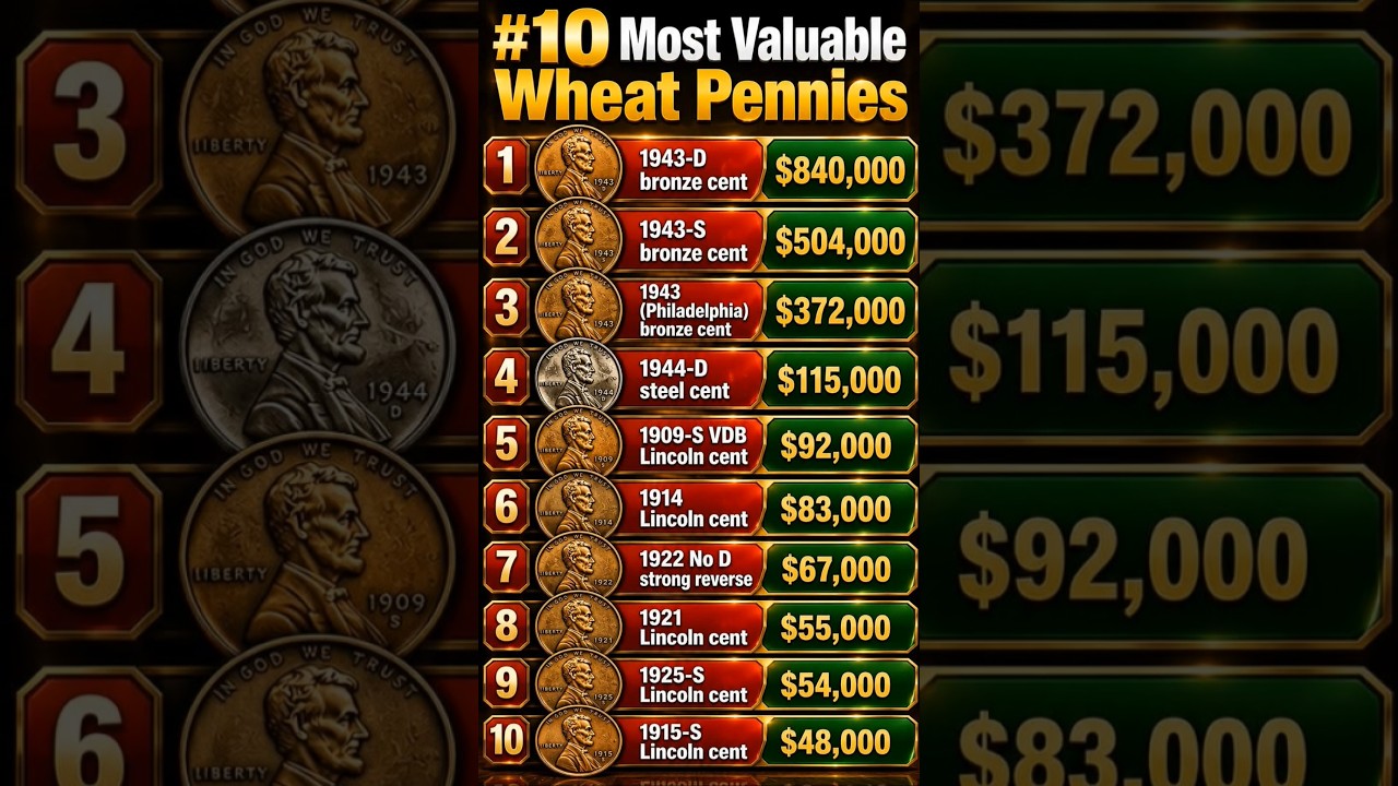 10 Most Valuable Wheat Pennies #coin #money #collection #finance #investing #fun #shorts