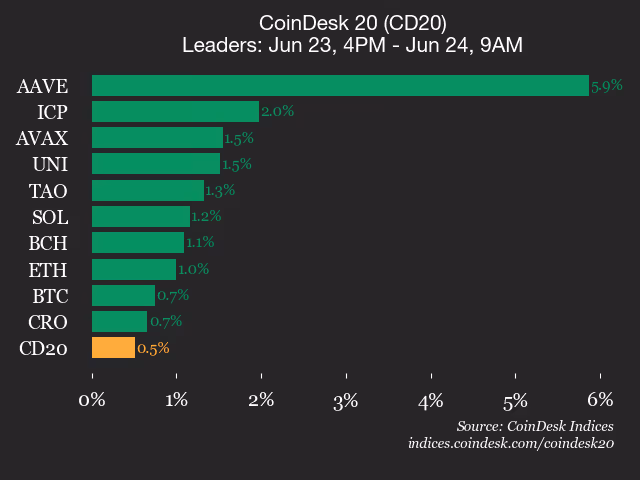 9am CoinDesk 20 Update for 2026-06-24: leaders