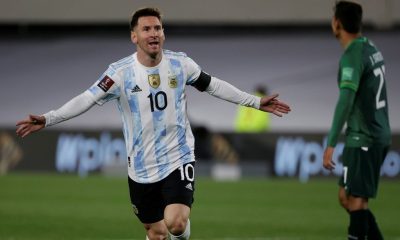 Argentina's Lionel Messi celebrates after scoring against Bolivia in a World Cup qualifier on Thursday