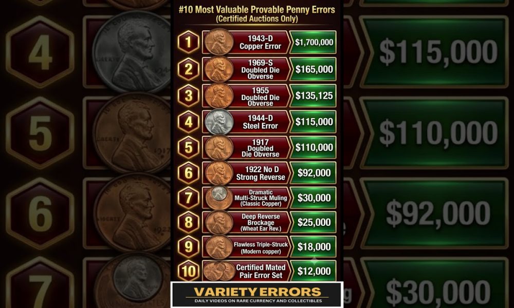 10 Most Valuable Penny Errors #coin #money #collection #finance #investing #fun #shorts