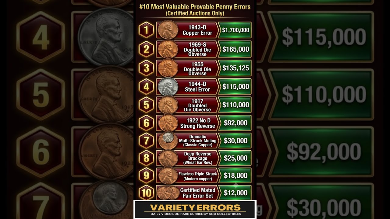 10 Most Valuable Penny Errors #coin #money #collection #finance #investing #fun #shorts