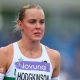 Keely Hodgkinson looks on and bites her lip before withdrawing from the women's 400m final at the UK Athletics Championships