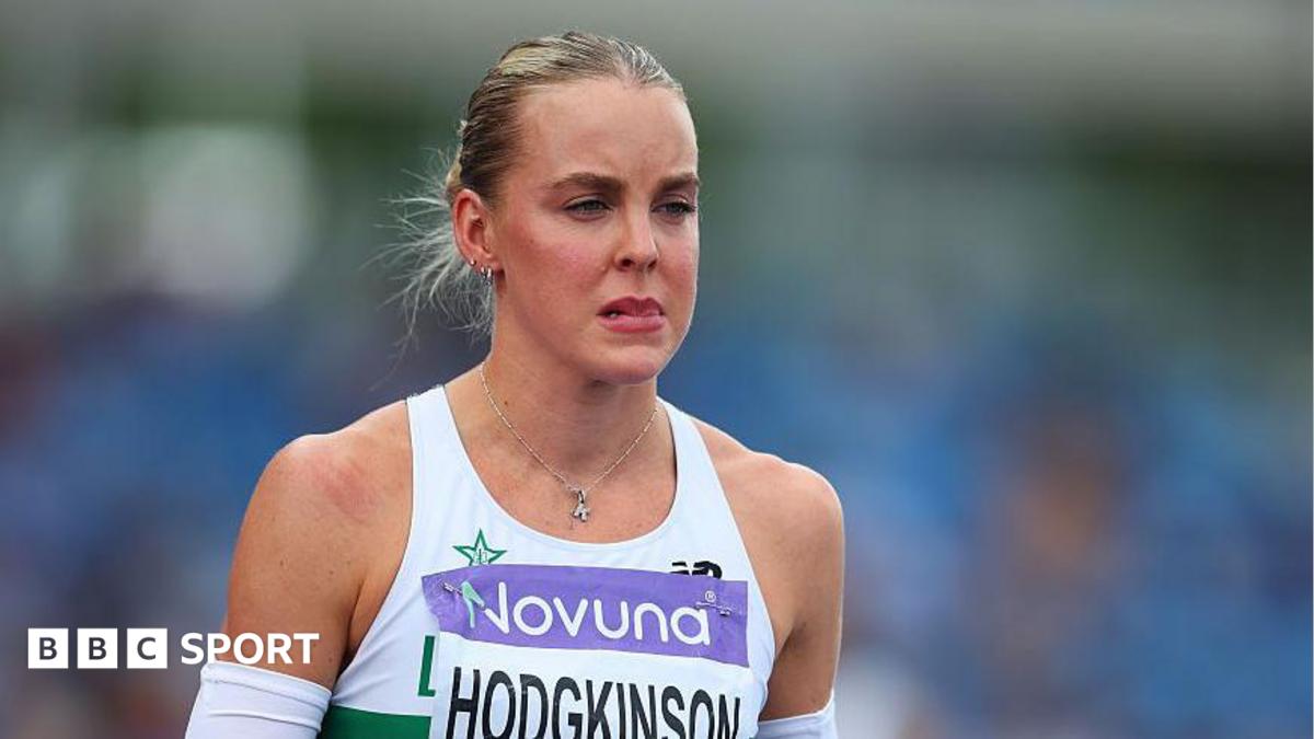 Keely Hodgkinson looks on and bites her lip before withdrawing from the women's 400m final at the UK Athletics Championships