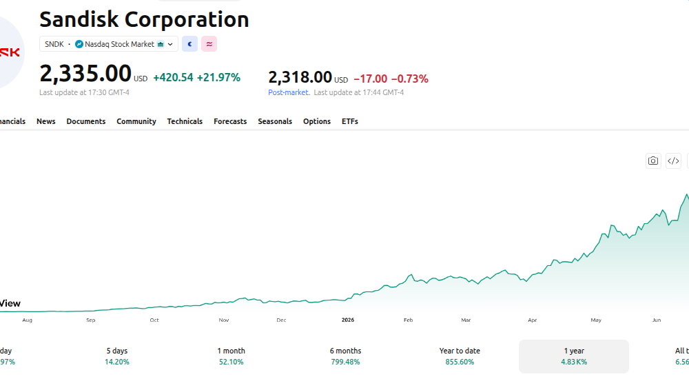 Sandisk Corporation (SNDK) Price Performance - 1 Year. Source: TradingView