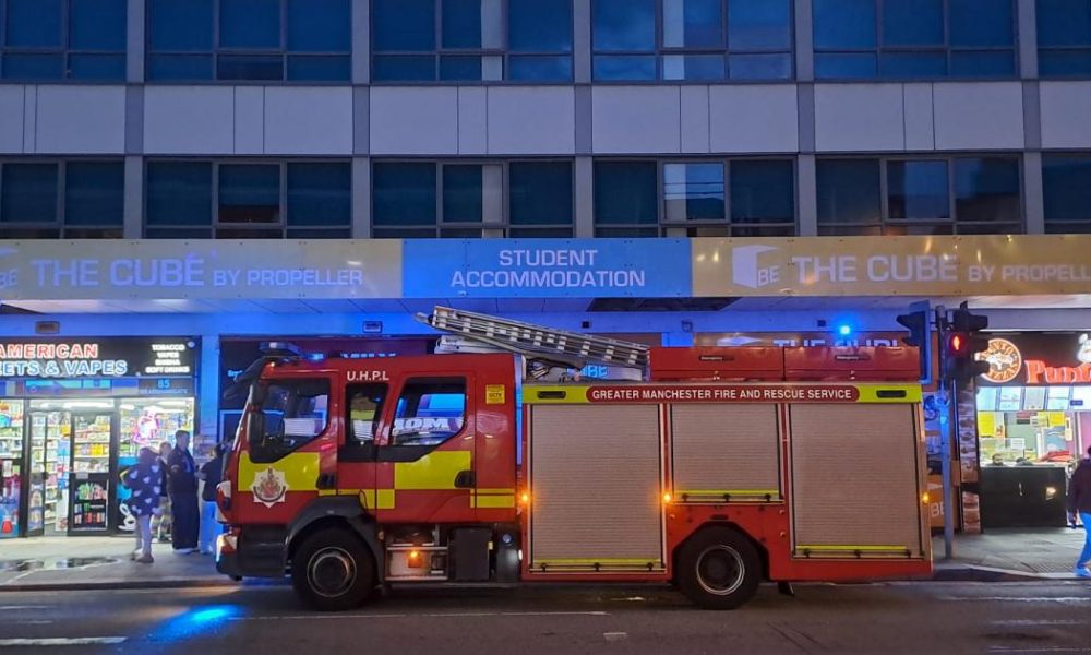 Four fire trucks attend block of student flats in Bolton