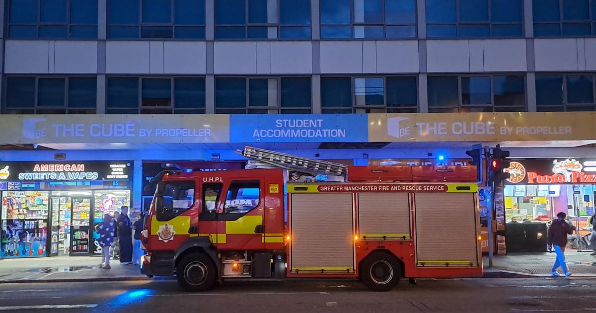 Four fire trucks attend block of student flats in Bolton