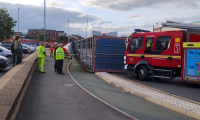 Emergency services respond after lorry overturns on Manchester Road