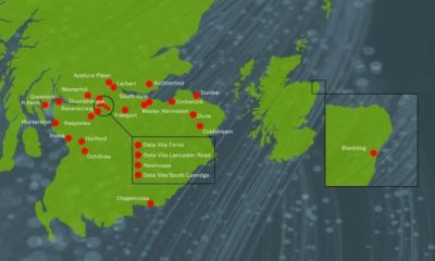 A screenshot of the interactive map that shows the rise of AI data centres across Scotland. There are more than 25 points plotted on the map