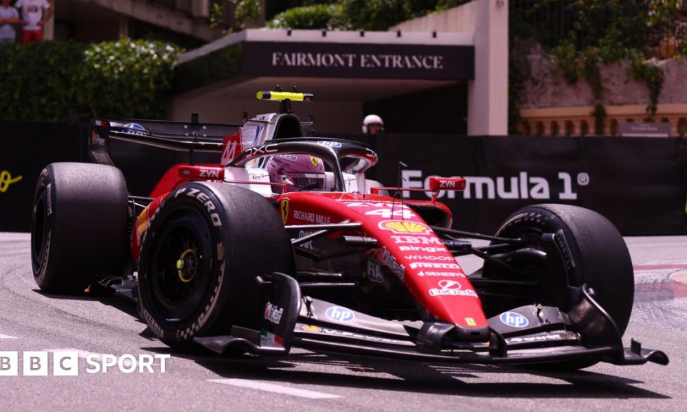Lewis Hamilton steers his Ferrari around the hairpin during Monaco Grand Prix practice