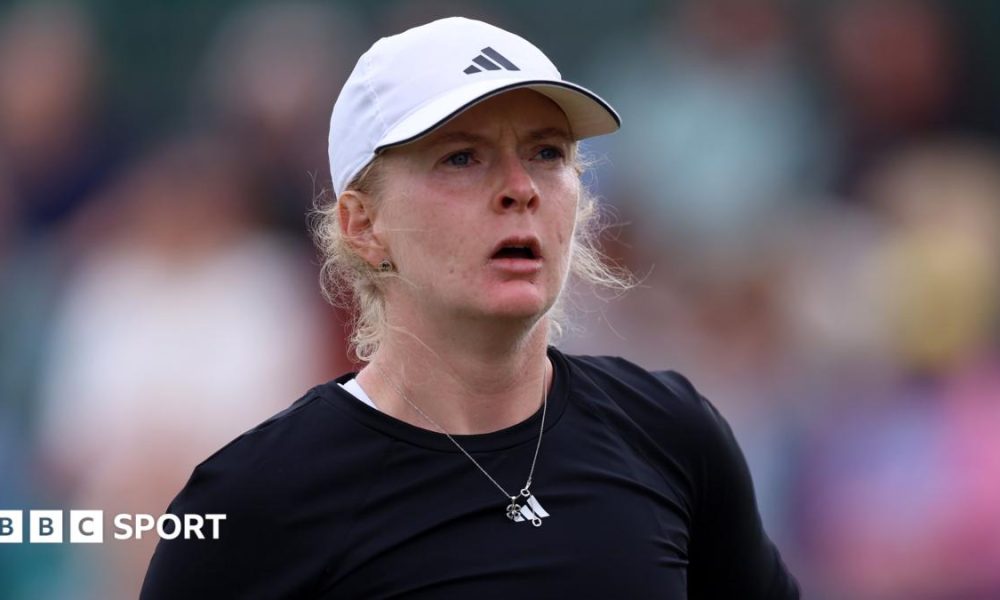 Francesca Jones reacts to a point