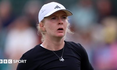 Francesca Jones reacts to a point