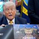 Donald Trump hols up a rendered image of the UFC's White House event
