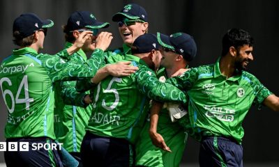 Ireland celebrate taking a wicket against India