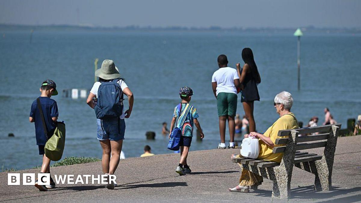 family walking along a coastal prominade.  one woman sitting on a bench looking out to sea.
