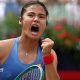 Emma Raducanu reacts to winning a point during her Queen's defeat by Donna Vekic