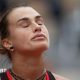 Aryna Sabalenka closes her eyes in disgust during a frustrating French Open quarter-final defeat by Diana Shnaider